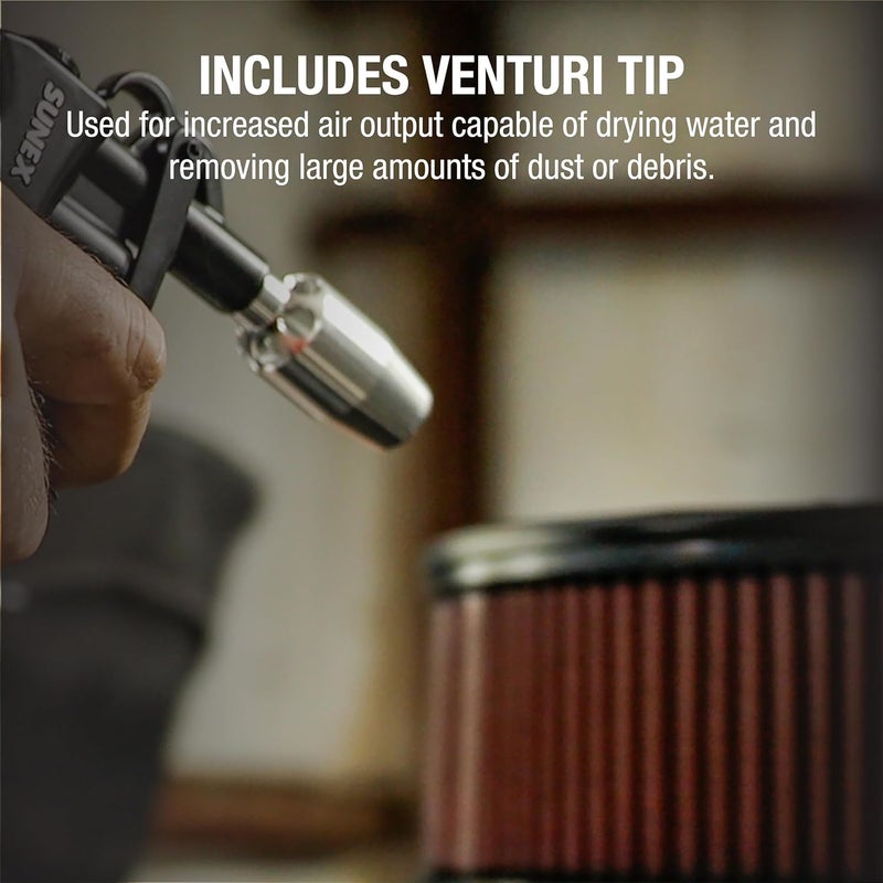 Sunex Tools SUNEX SXBG01K Air Blow Gun Kit with Variable Trigger, Adjustable Nozzle, Venturi Tip, 2 Rubber Tip Extensions - Image 5